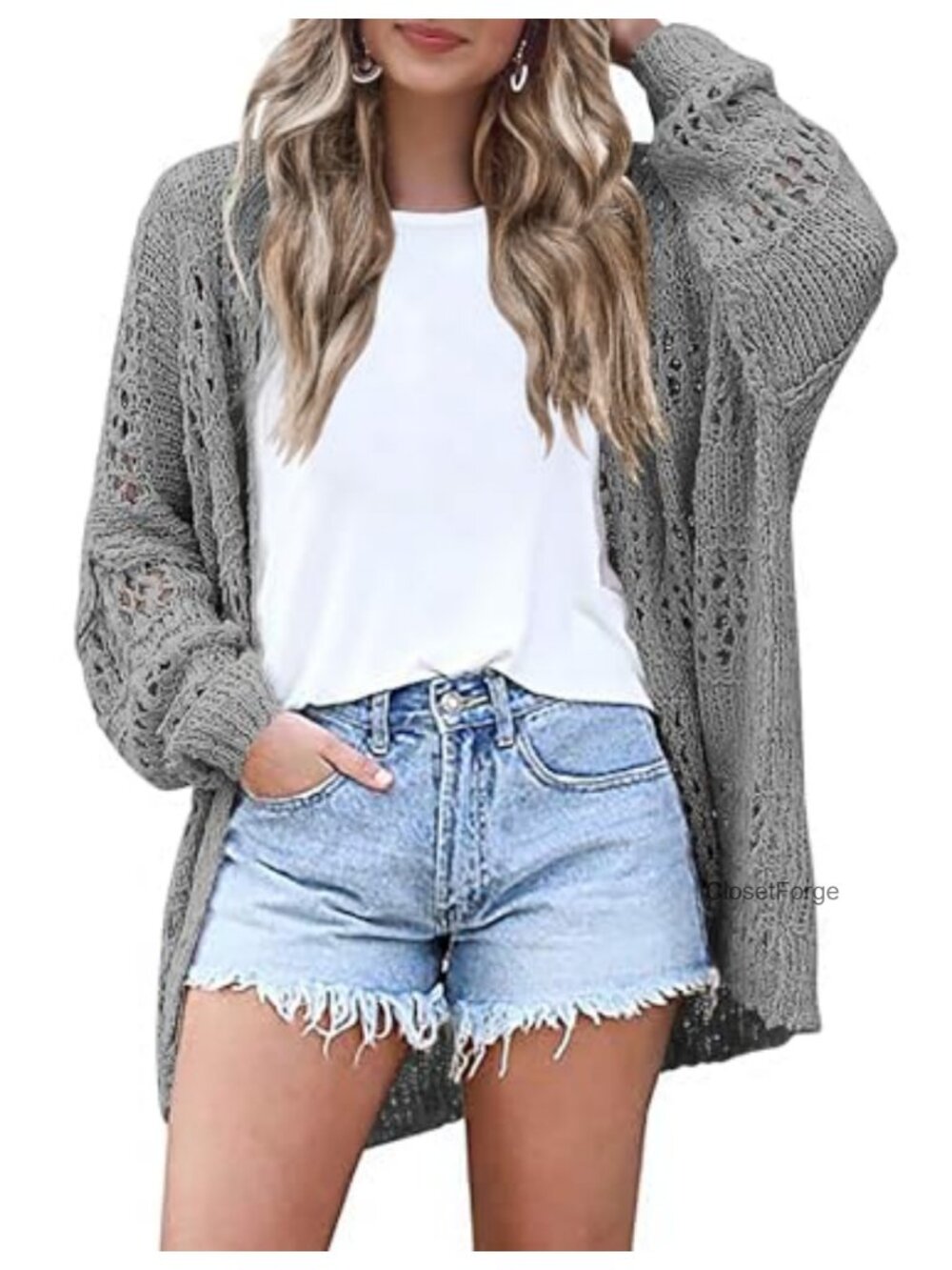Lightweight Crochet Cardigan Sweater Boho Kimono Open Front